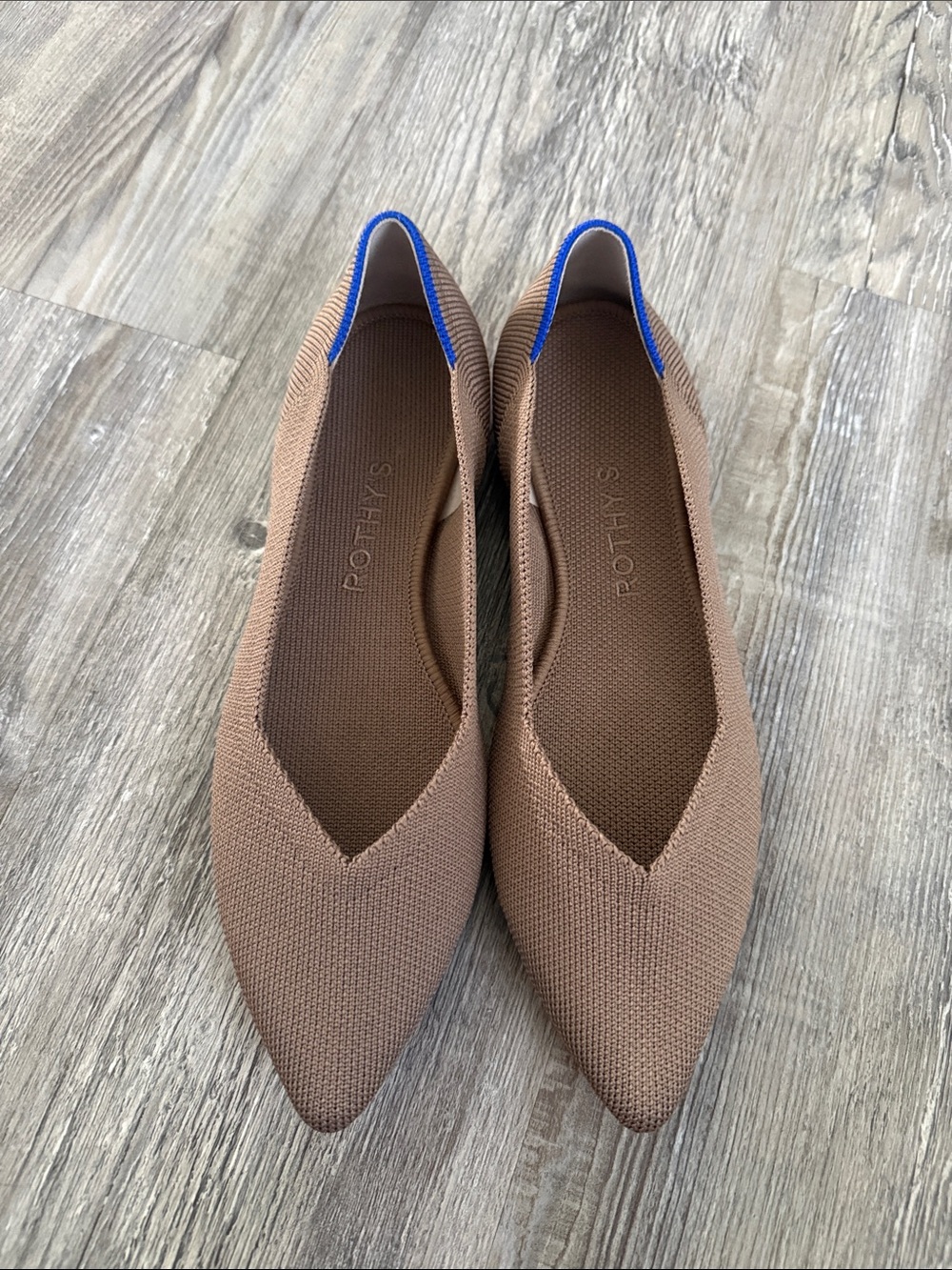 Rothy's Pointed Toe Flats in Taupe with Blue Accent 7.5 - Picture 6 of 9